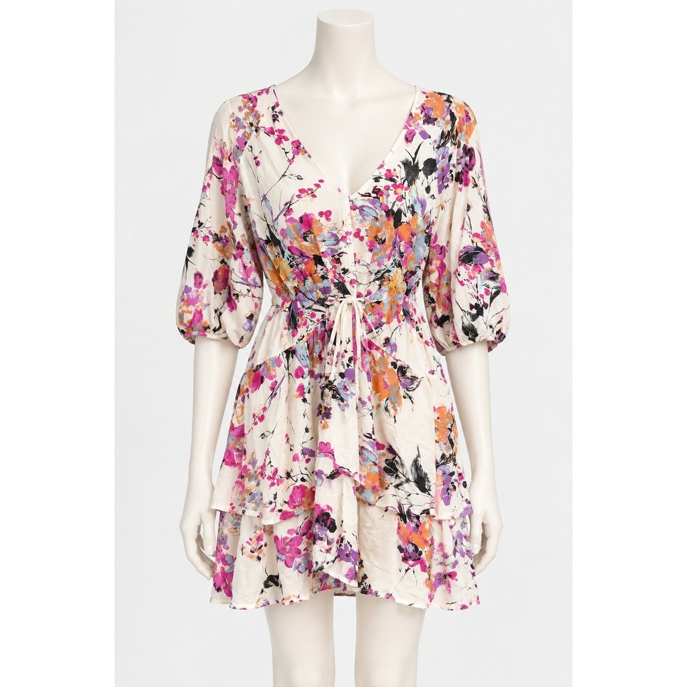 Umgee Plus Floral V-Neck Mini Dress 2XL Cottagecore Ruffle Boho WA6343